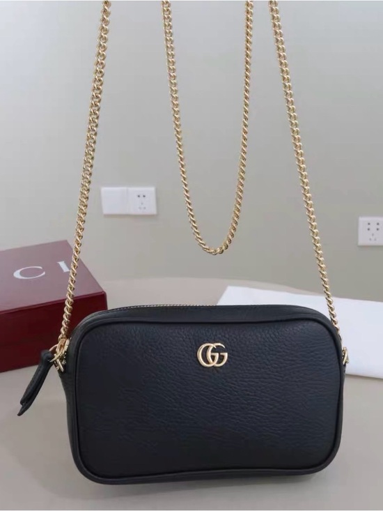 Gucci Handbags - Gucci Black Leather GG Small Camera Crossbody with Gold Chain
